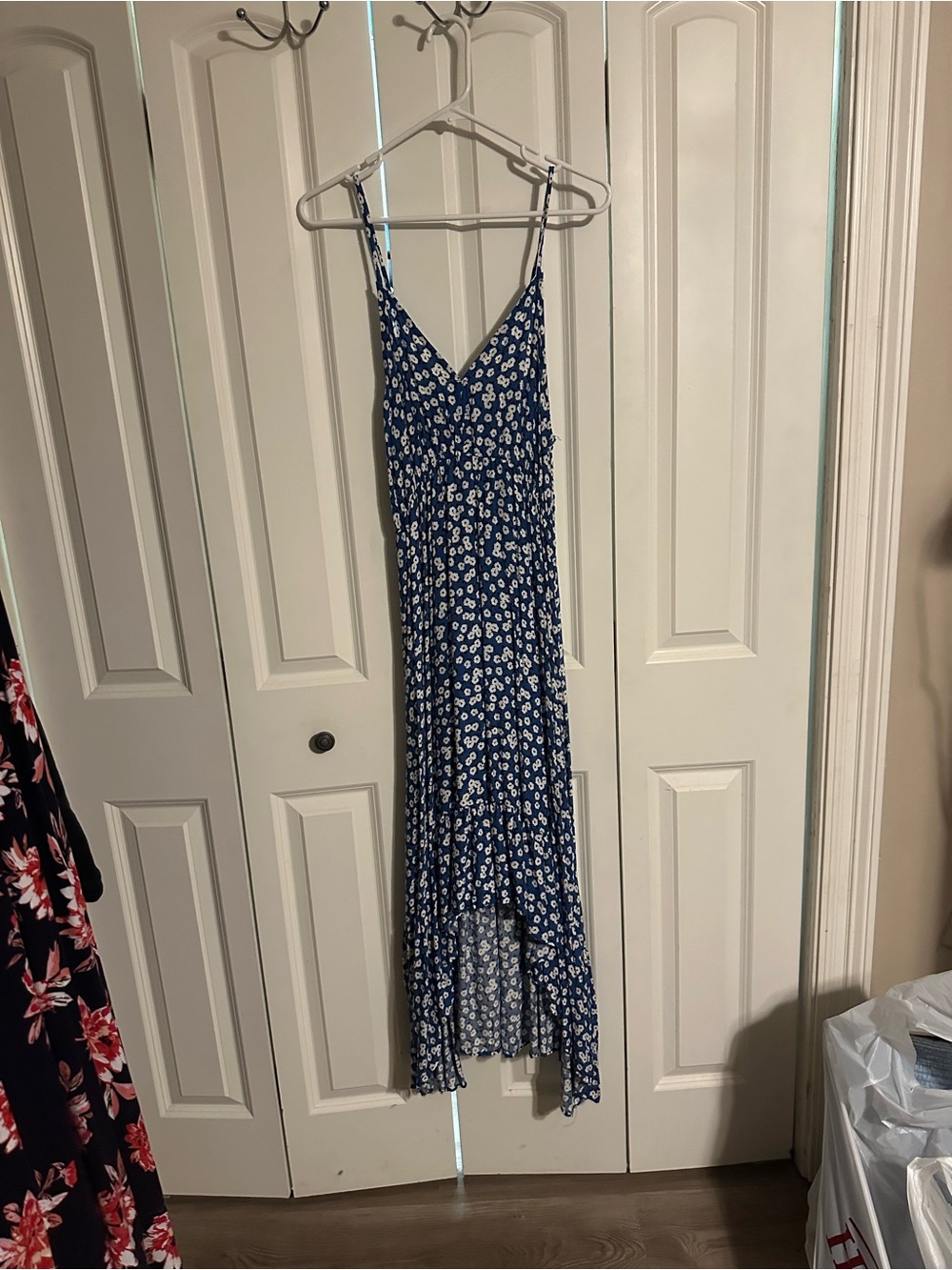 Blue Floral V-Neck Tiered Maxi Dress